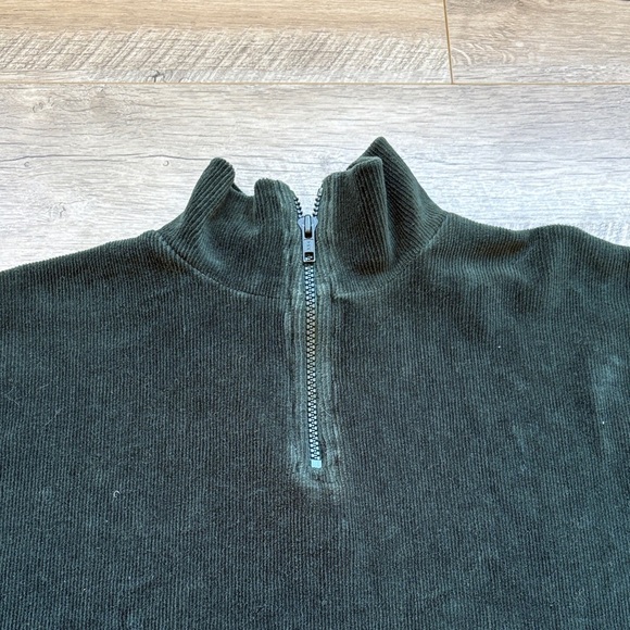 3/$30! Vintage Velour Track Suit Dark Green Ribbed Leggings 1/4 Zip Top - Picture 5 of 9